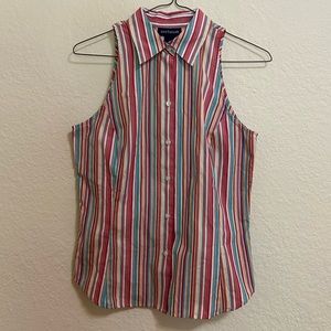 Ann Taylor Women’s Multi-Colored Striped Sleeveless Button Up